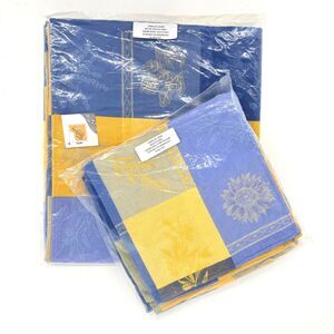 La Maisonnette French Provencal Yellow Blue Tablecloth 70x70" & 6 Napkins 20x20"